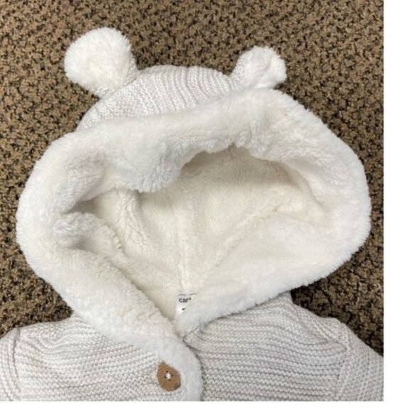 *Hoodie Sweater Carters 12 months Beige Sherpa Lined Button Up Hooded Girls - Picture 5 of 8